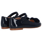 Girls Navy Blue Fur Patent Leather Shoes, 2, hi-res